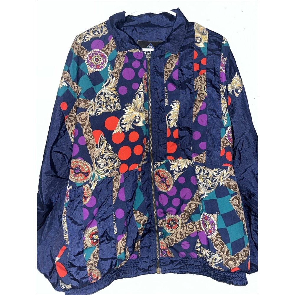 Vintage Sport Bomber Windbreaker Jacket Women XL Extra large  Silk Geometric 90s